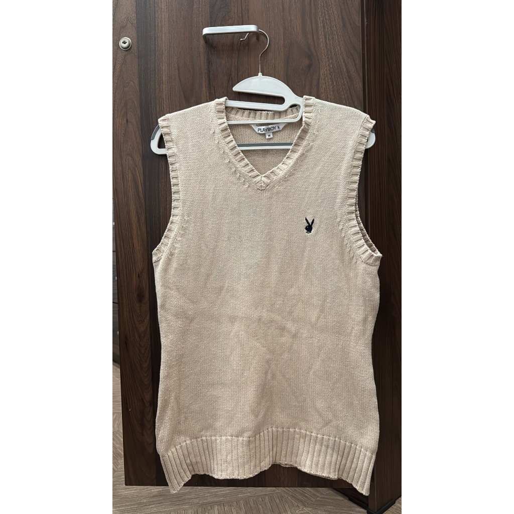 PRELOVED PLAYBOY VEST RAJUT CREAM / CARDIGAN TANPA LENGAN WANITA OVERSIZED