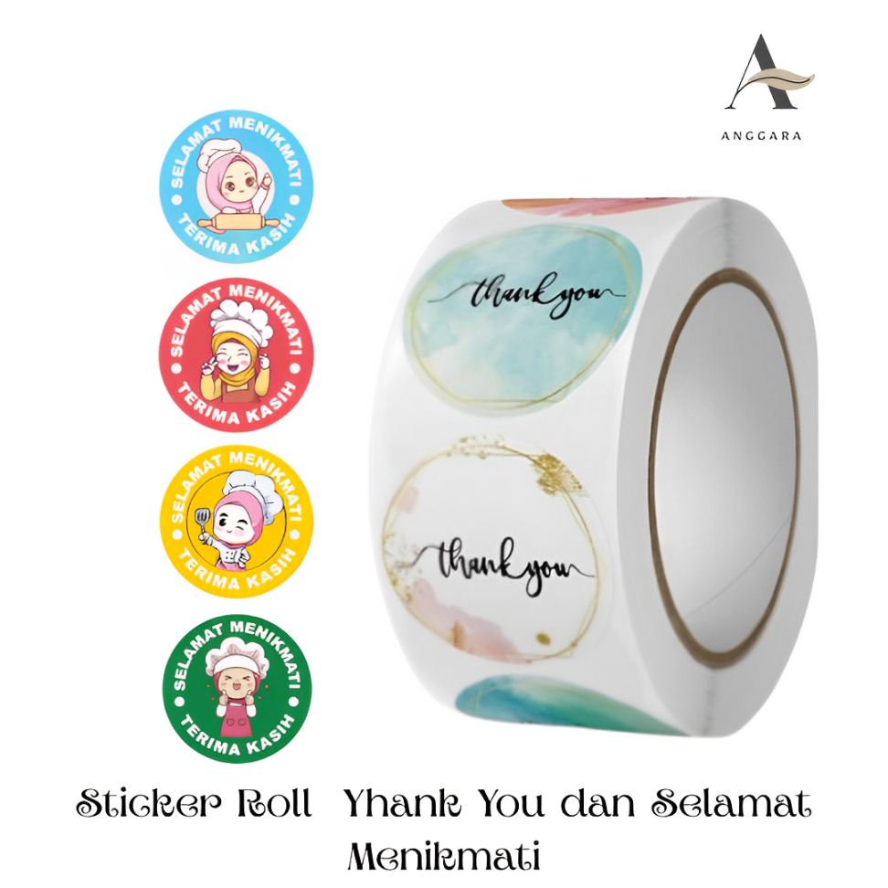 

Stiker Roll Label Selamat Menikmati Thank You Isi 500 pcs 2.5 cm Makanan Minuman Motif Karakter Lucu