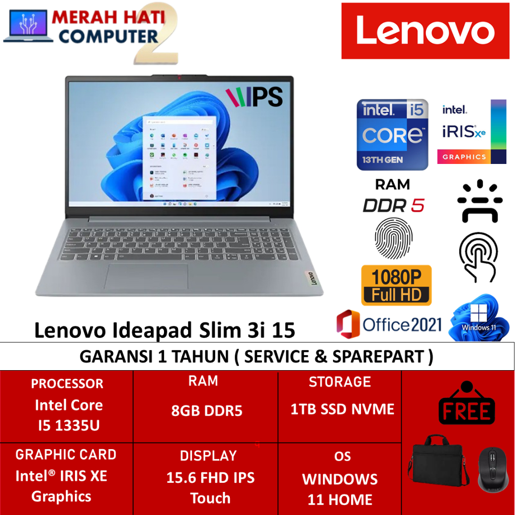 Laptop Lenovo Ideapad Slim 3i 15 Intel Core I5 1335U 8GB DDR5 1TB 15.6 FHD IPS Touch BL FP WIN11