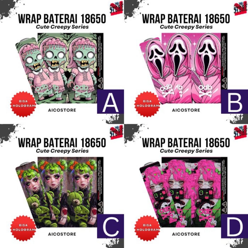 

Stiker Wraps Baterai 18650 Odebe x Cute Creepy Full Desain Termurah Untuk Melindungi Baterai Dan Mempercantik Baterai
