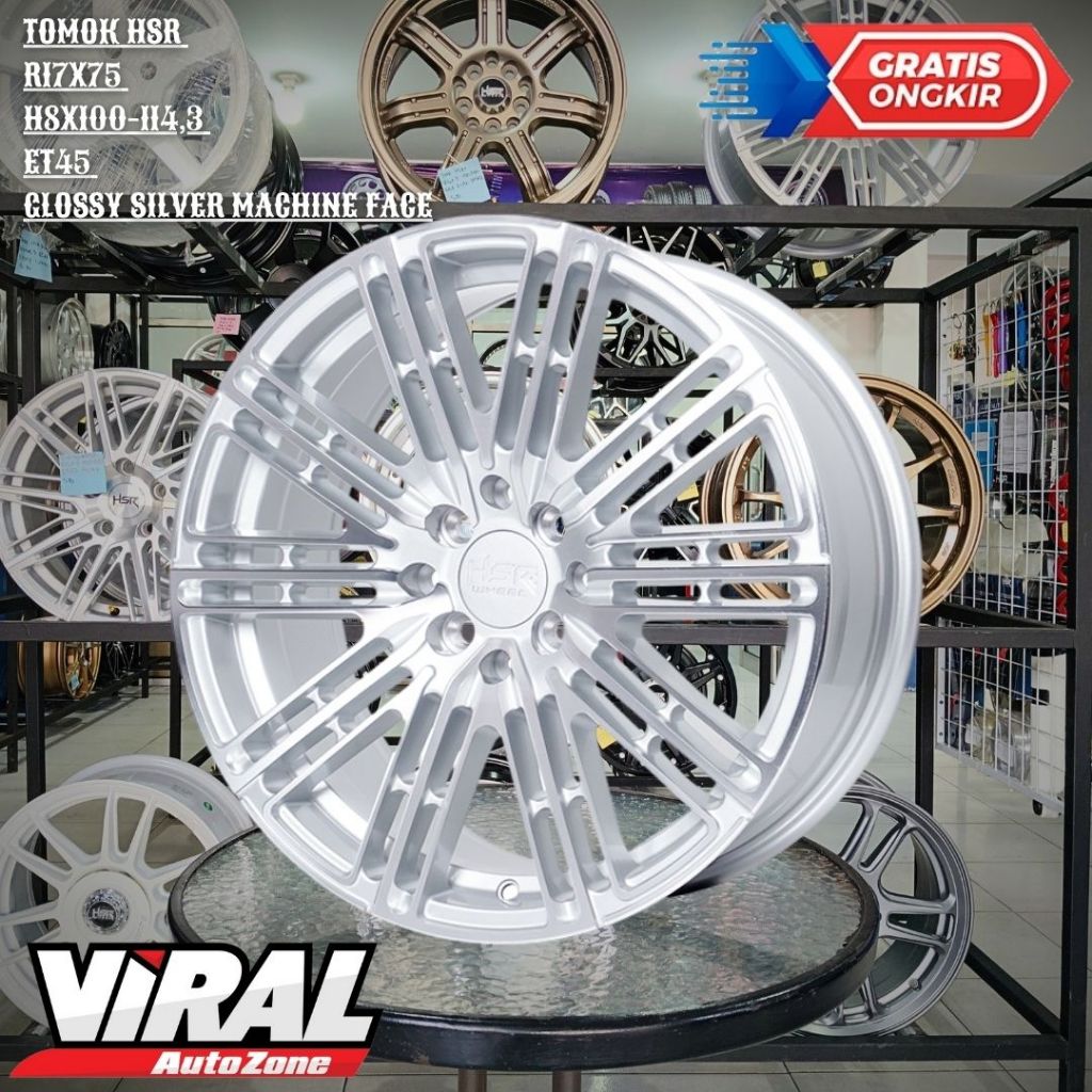 Velg Racing Ring 17 HSR TOMOK Silver Lobang baut 8 Velg Mobil CONFERO AVANZA YARIS R17