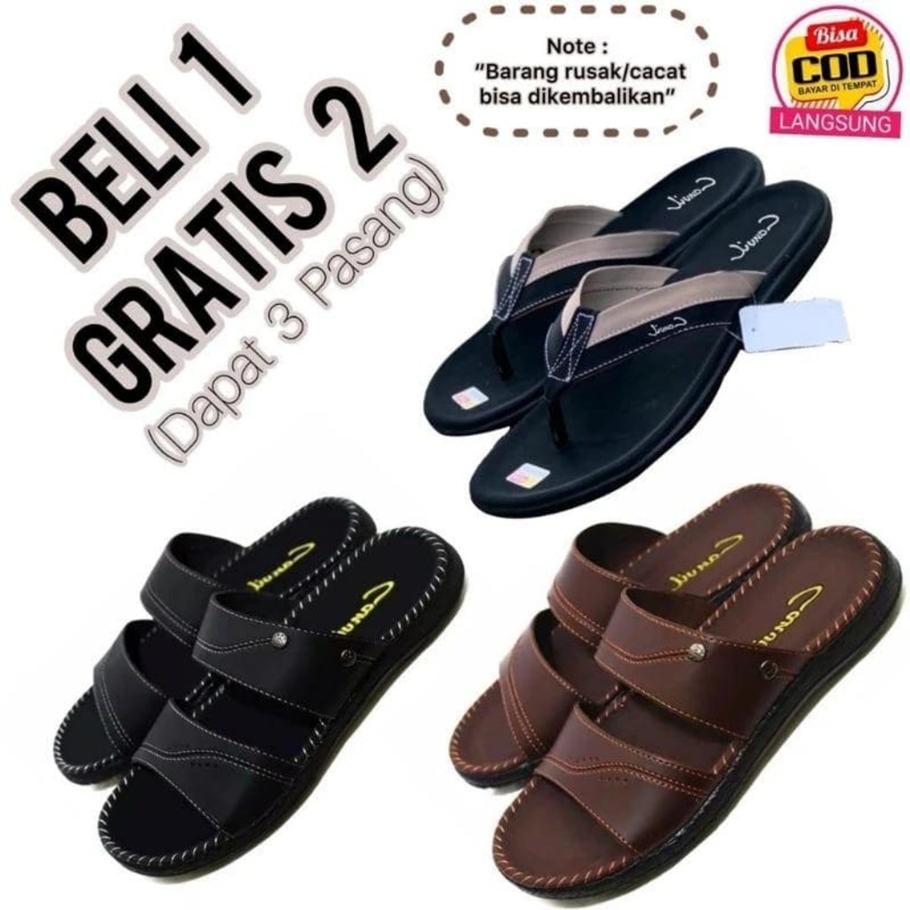 SANDAL PRIA CASUAL BELI 1 GRATIS 2 Sandal / Selop Pria / Sandal Pria Keren / Sandal Kulit / Sandal J