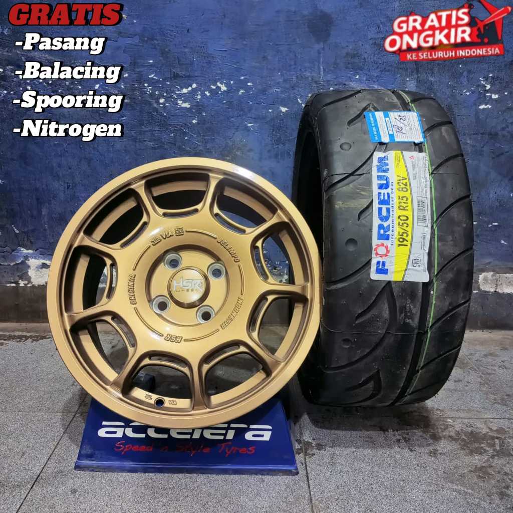 Paketan velg ban r15 ban 195/50 r15 forceum sport hsr jelimpo untuk calya, ignis, agya, yaris, dll