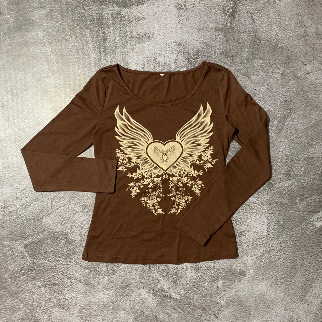 Brown top Longsleeve Women Y2K Gothic Affliction Grunge