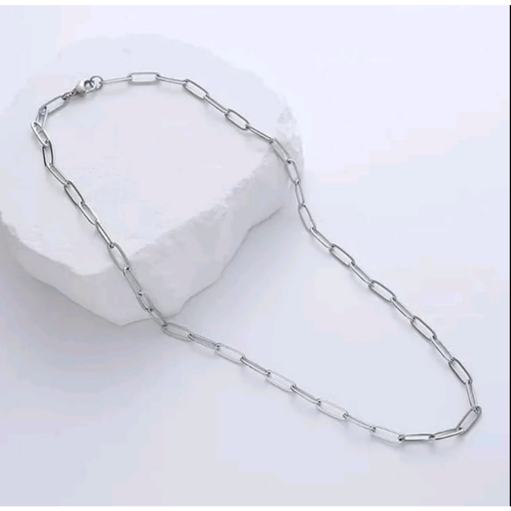 K277 Kalung Titanium Premium Wanita Rantai Paper Klip Polos Lapis Emas 18 KGP