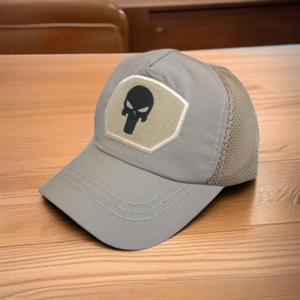 Topi tactical cream outdoor - topi tactical cream logo tengkorak