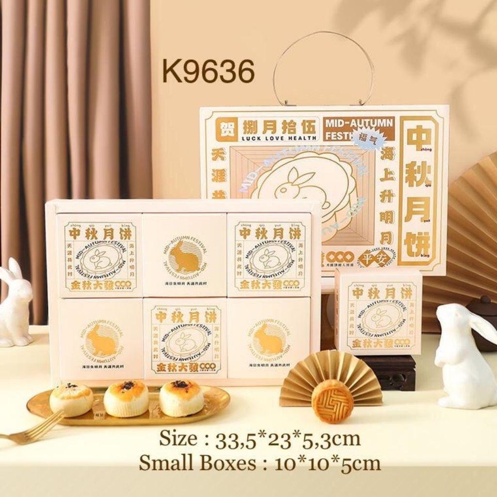 

CREAM RABBIT - Kotak mooncake 125gr 150gr isi 6 mid autumn box packaging moon cake dus kue bulan