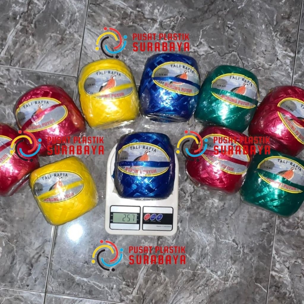 

Tali Rafia Cap Burung Puyuh kemasan 1/4 Kg