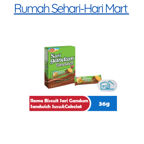 

Roma Biskuit Sari Gandum Sandwich Susu & Cokelat 27g – 1 Dus Isi 12