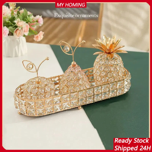 【Termurah-COD】Ornamen Hias Kristal Emas Perhiasan Kristal Pir / Nanas / Buah Perhiasan Kristal Dekor