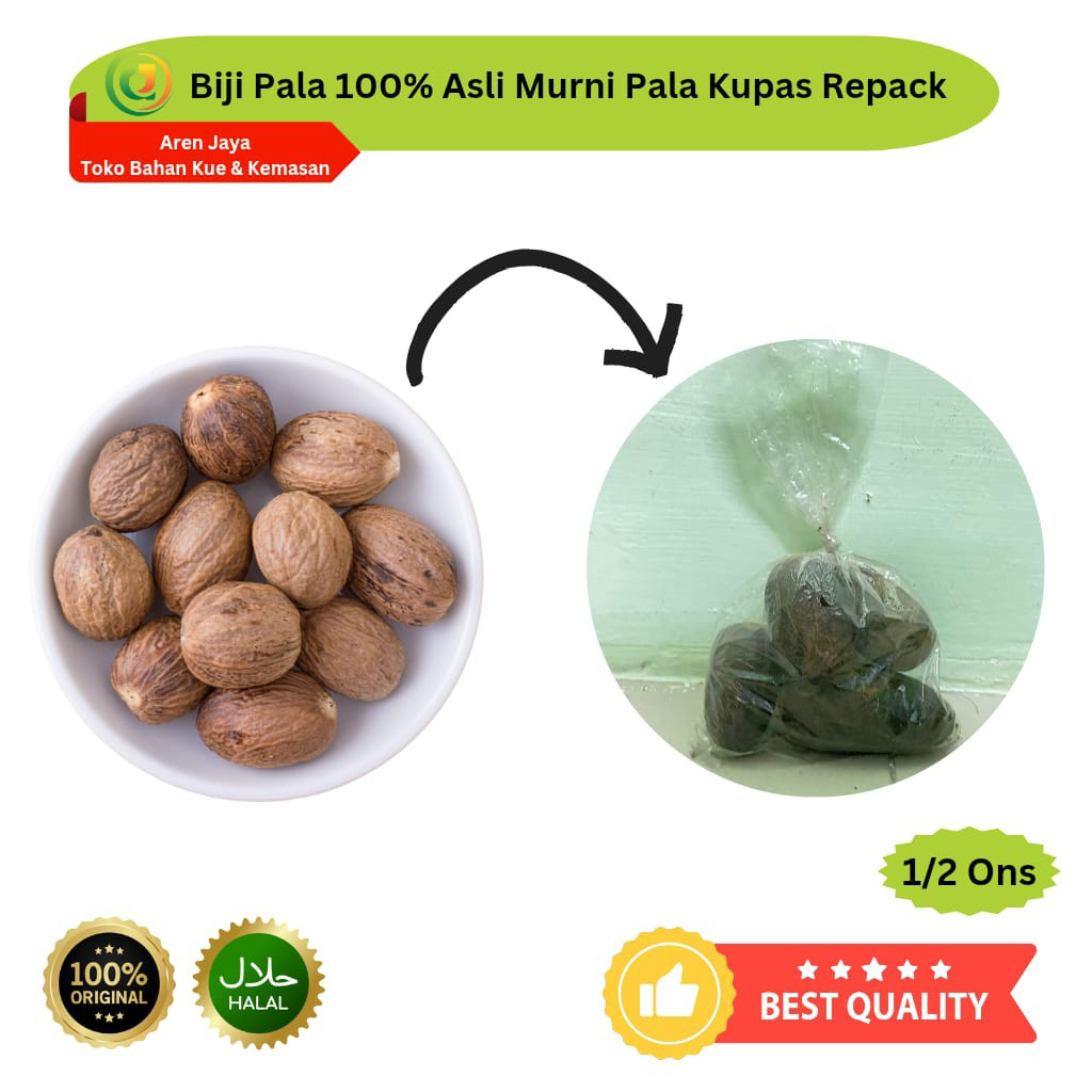 

Biji Pala Kering Utuh Biji Pala Bulat 1/2 Ons Original