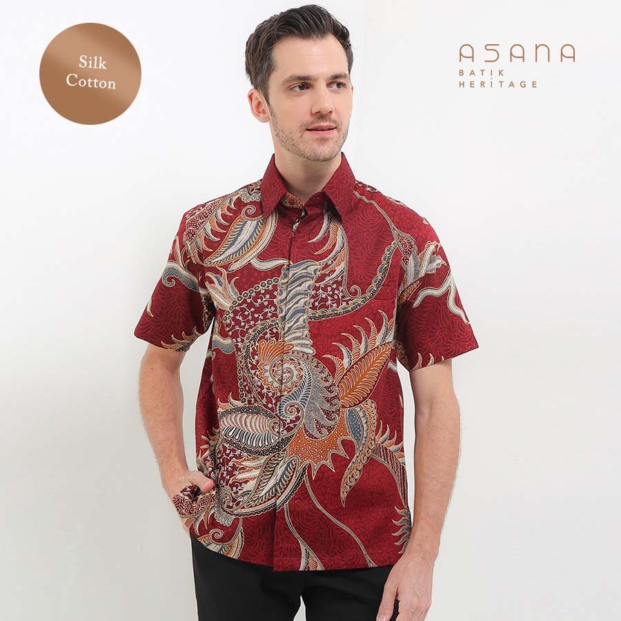 Kemeja Asana Batik Lengan Pendek Selayar - Maroon