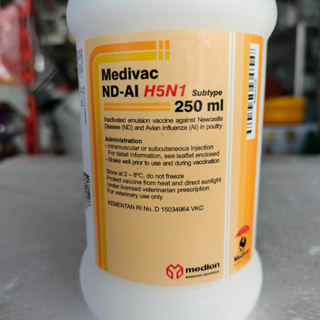 VAKSIN MEDIVAC ND AI H5N1 250 ML (DOSIS 500 EKOR) -Vaksin Unggas Tetelo Flu Burung Aratan