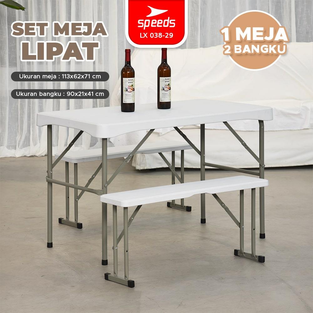 SPEEDS Meja Lipat SET Kursi 113x62x71cm Folding Table Indoor Outdoor Piknik Pameran Jualan Besar Mej