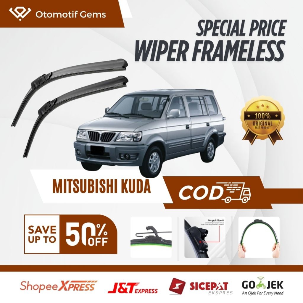 Wiper Frameless Mobil Mitsubishi Kuda Halus Anti Suara Sepasang Isi 2 Pcs Kanan Kiri | Wiper Kaca Mo