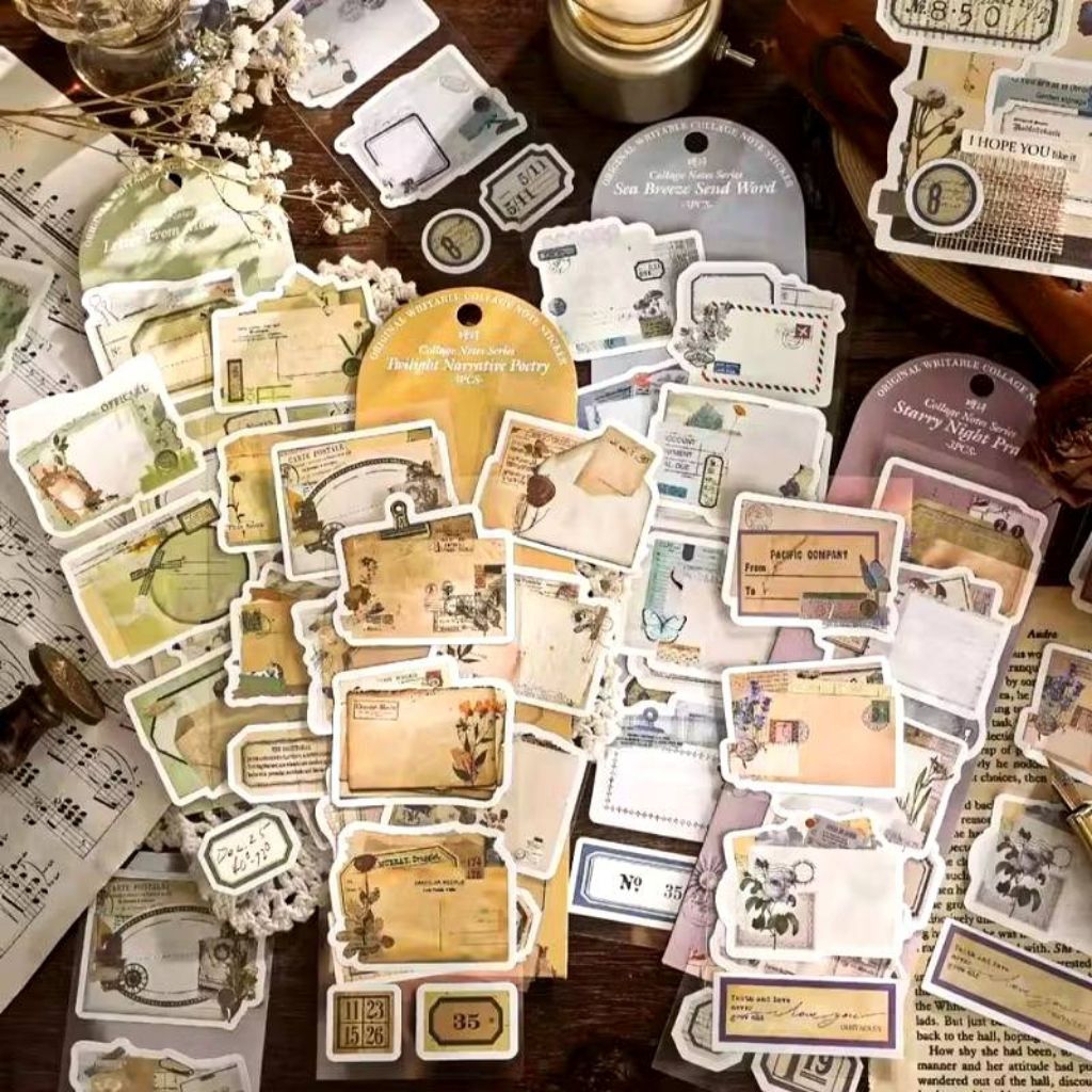

Writeable Notes Sticker/ Stiker Tempelan DIY Aesthetic Vintage Label Jurnal Memo Tempel/ Hiasan Book