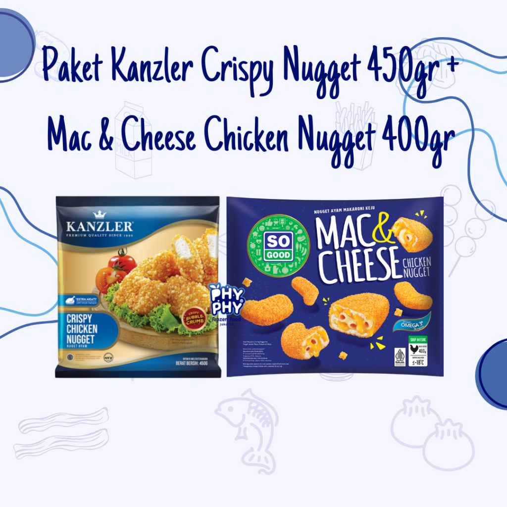 

Paket Kanzler Paket Crispy Nugget 450gr + So Good Mac & Cheese 400g | Mac and Cheese | Nugget termurah | Kanzler Crispy Nugget Murah | Nugget ayam enak | Nugget ayam