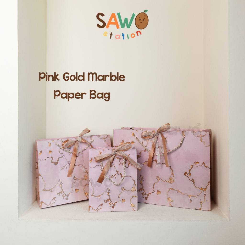 

Pink Gold Marble Paper Bag Kantong Hadiah Tas Packaging Goodie