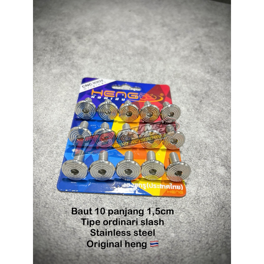 baut 10 panjang 1,5cm stainless tipe ordinary slash