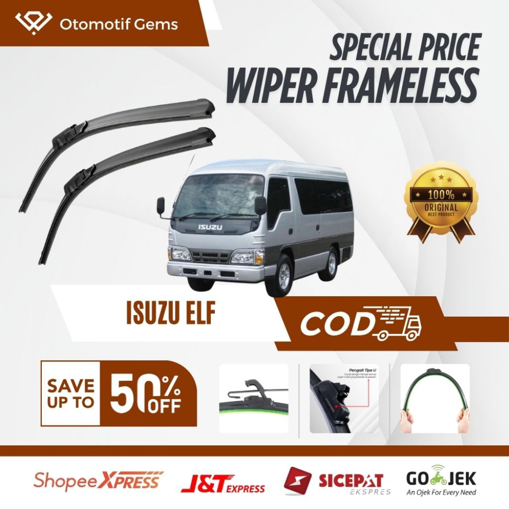 Wiper Frameless Mobil Isuzu Elf Halus Anti Suara Sepasang Isi 2 Pcs Kanan Kiri | Wiper Kaca Mobil Is