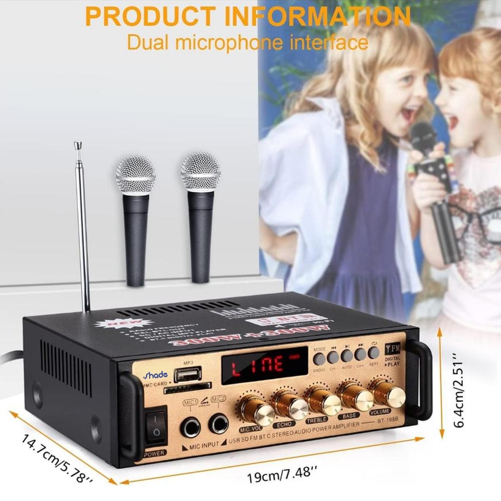 [Bisa Cod] Amplifier Shade Sb-6 Gold Echo Amplifier Karaoke Bluetoth Power Amplifier, Ampli Mini