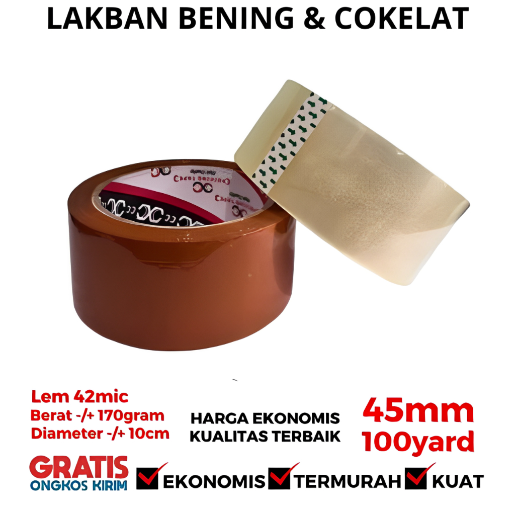 

LAKBAN BENING COKLAT 45 MM X 100YARD | ISOLASI SELOTIP LENGKET KUAT
