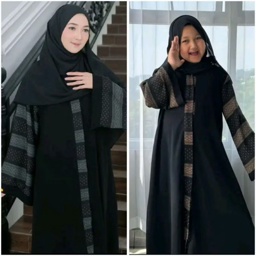 Abaya Arab Saudi Dewasa Hitam Couple Ibu Dan Anak Anak motif sofia Kain Jetblack Great A