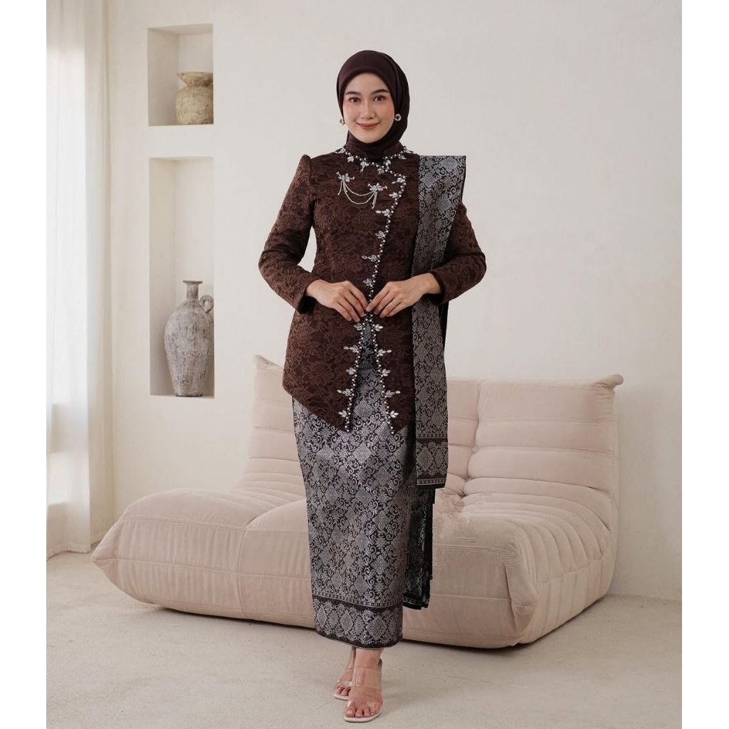 Kebaya Janggan Payet Modern Wisuda Set Tunik Lamaran Tunangan Batik Baju Couple Kondangan Terbaru