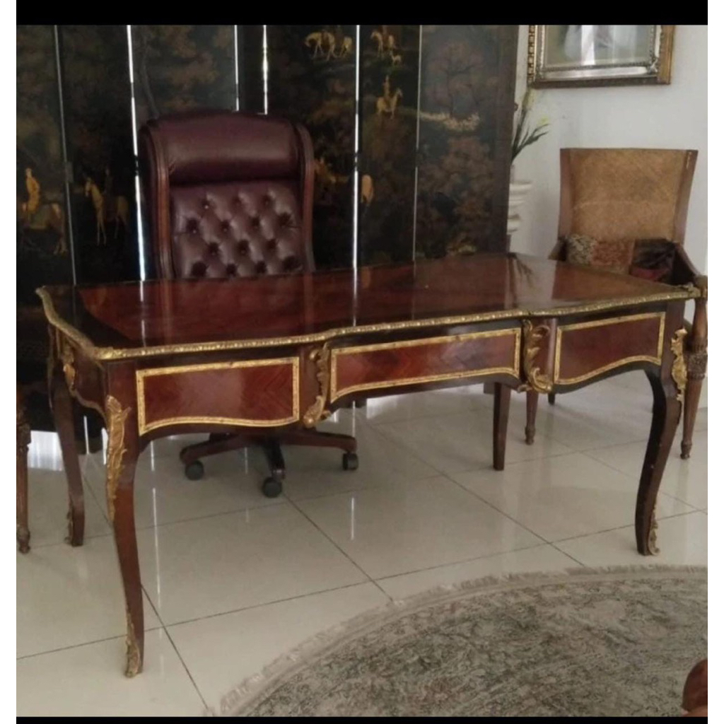 Meja kerja klasik ukiran meja kantor kayu jati full ukiran