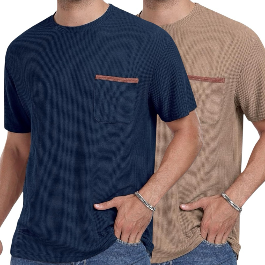 Paket 2 Potong Kaos Waffle Kantong | Kaos Waffle Lengan Pendek | Kaos Waffle Premium | Kaos Pria Len