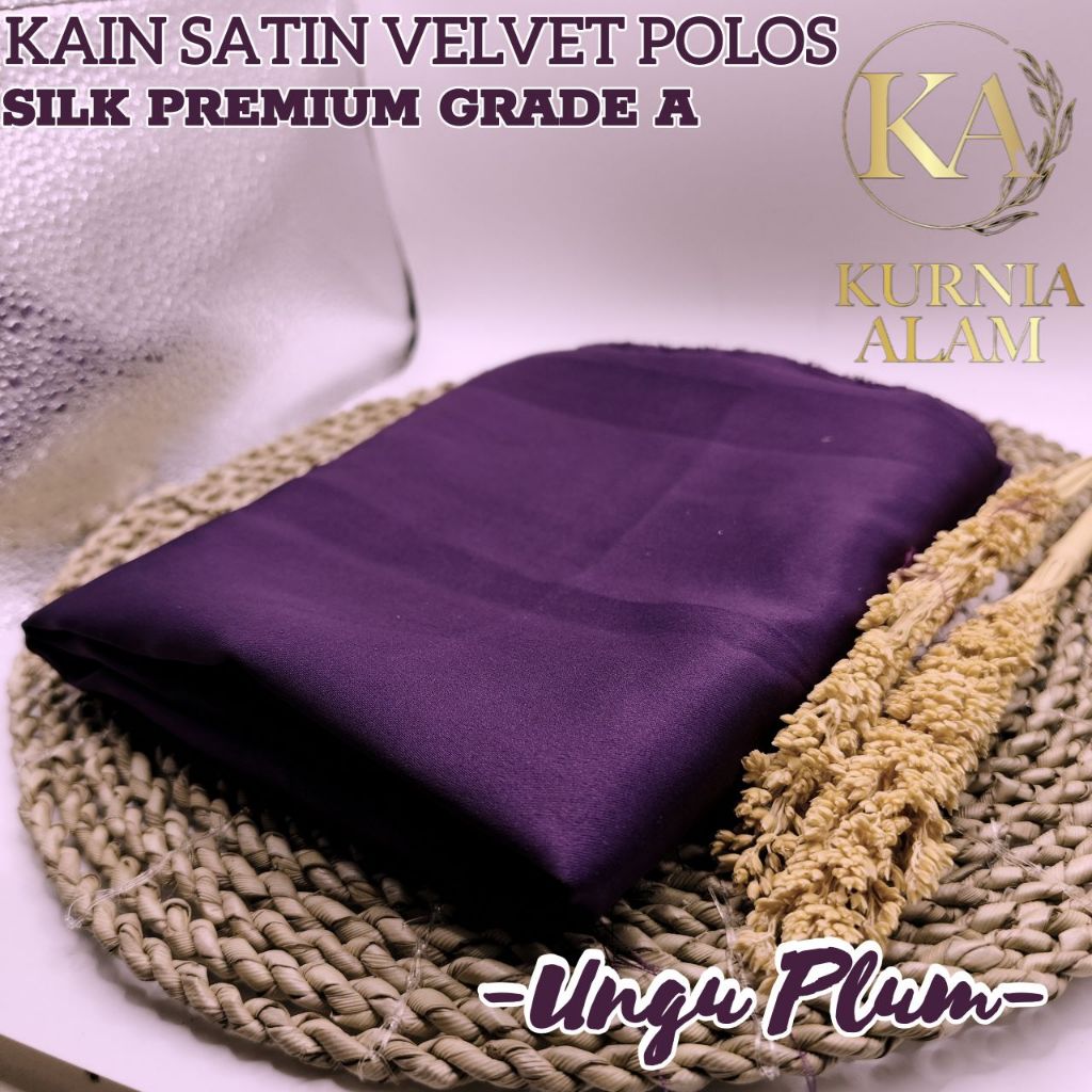 ½ meter Kain Satin Velvet Super Silk Premium Warna UNGU PLUM by Roberto Import Murah Grosir Lebar 15