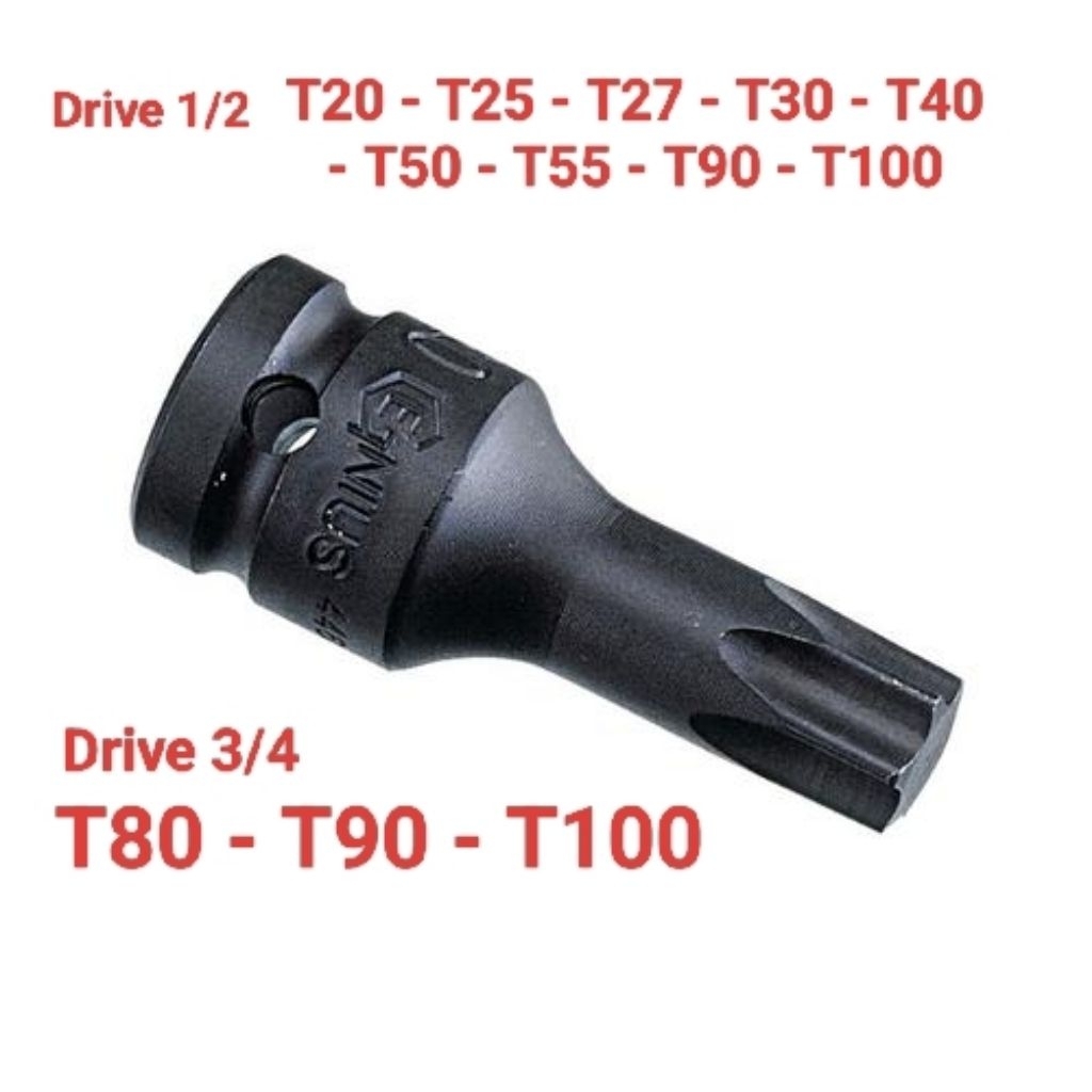 GENIUS SOCK L BINTANG IMPACT T20-T25-T27-T30-T40-T50-T55-T80-T90-T100 DRIVE 1/2 DAN 3/4 INCH T15 - T