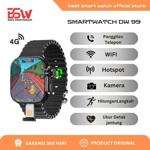 BSW-DTNO.1Smartwatch Android 4G Silver Bisa Menelepon 4GB+64GB PlayStore Kamera WIFI Hotspot, Blueto
