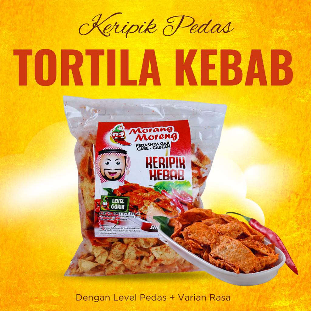 

Keripik Kebab Pedas 250Gr Morang Moreng / Cemilan Kekinian Tortila Aneka Rasa