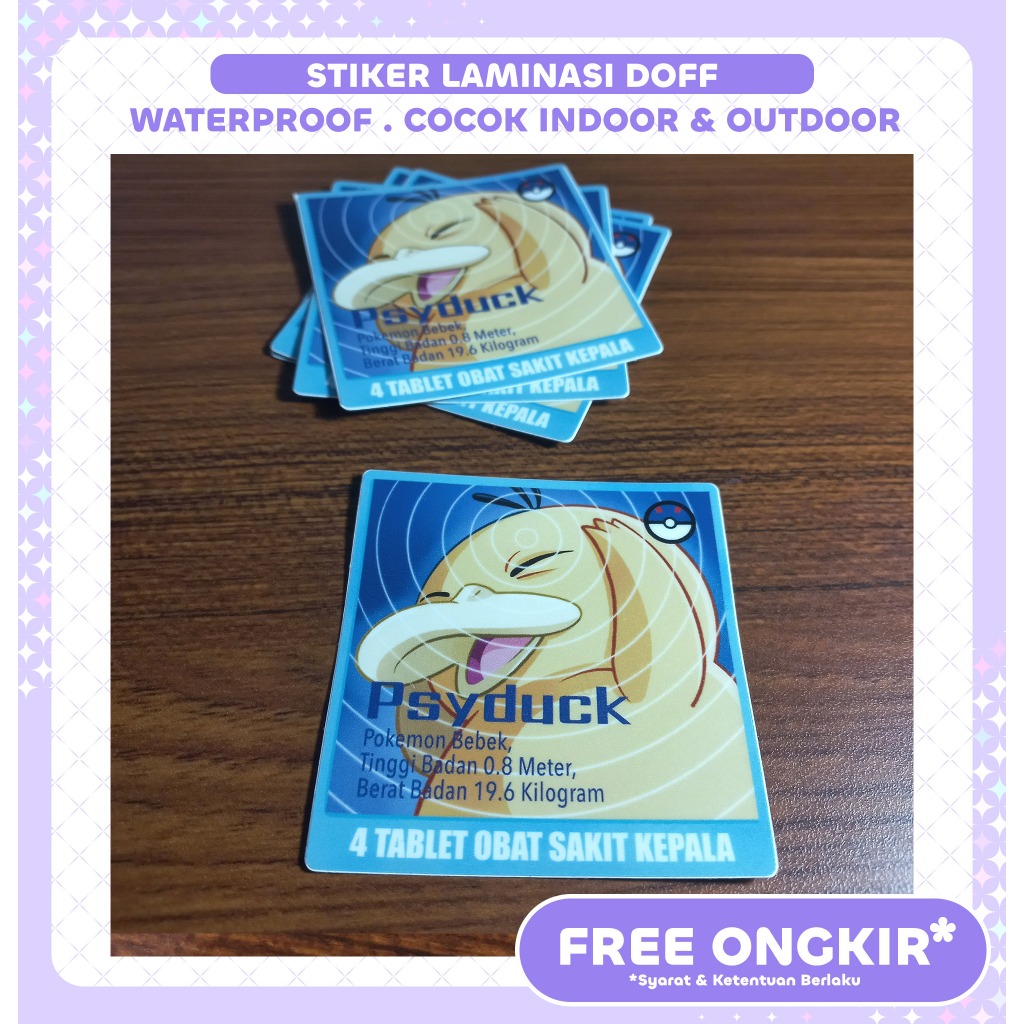

Stiker Premium Laminasi Doff Outdoor Indoor (Sticker Anti Air) Paramex Psyduck Obat Sakit Kepala - Parodi Sticker Pokemon Psyduck Fanart Comifuro