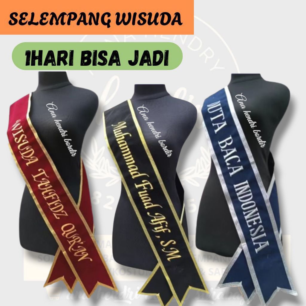 PROSES CEPAT HASIL RAPI SELEMPANG WISUDA FREE BORDIR N1AMA/TULISAN BAHAN BLUDRU UKURAN 175CM