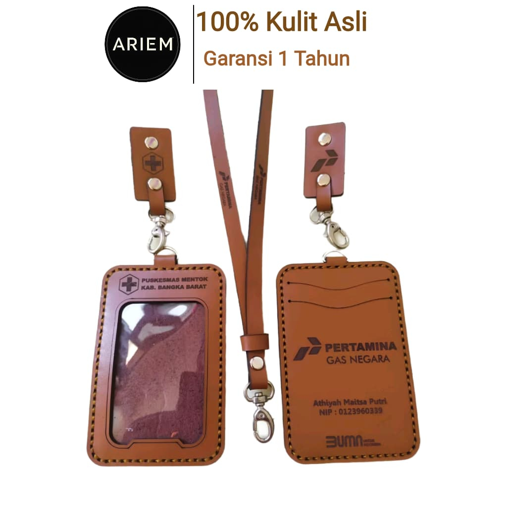 

ARIEM Lanyard Name Tag Kulit Asli Castum Logo FREE Desain