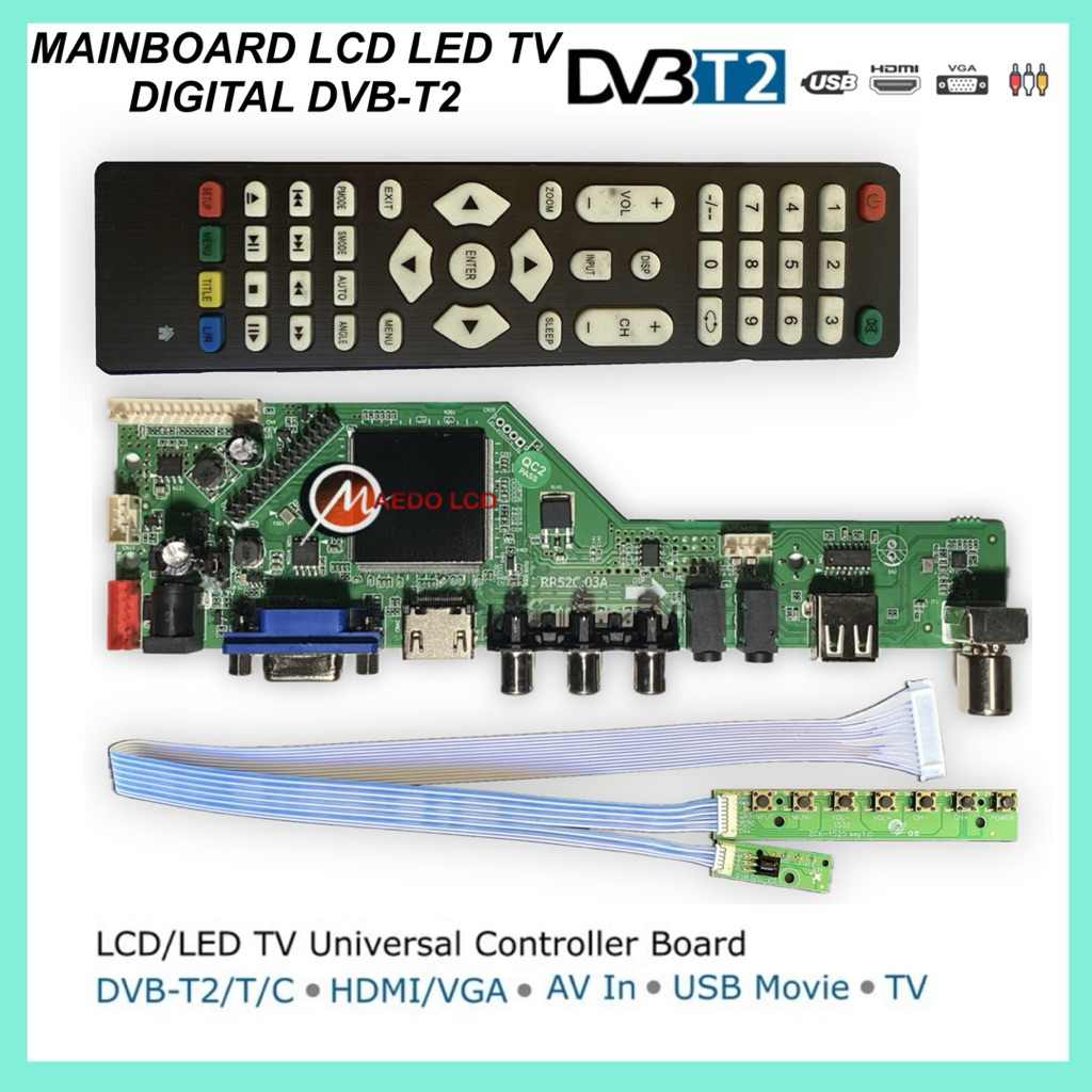 Universal LED LCD Tv Board Digital DVBT2 | Paket Mainboard Remote Tombol