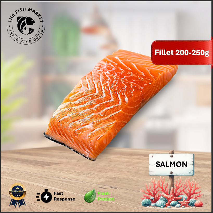 

Salmon Trout Norwegia Fresh Fillet 220-250g Sashimi Grade Tanpa Tulang & Ada Kulit Omega 3 EPA DHA