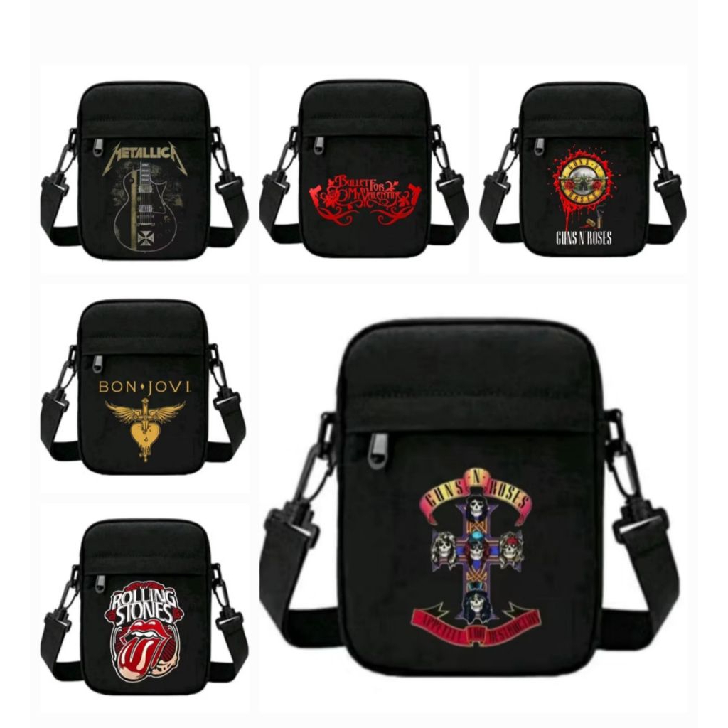 Sling Bag Band Rock Metal Pria Wanita - tas selempang rock, sling bag band metal,tas band original, 