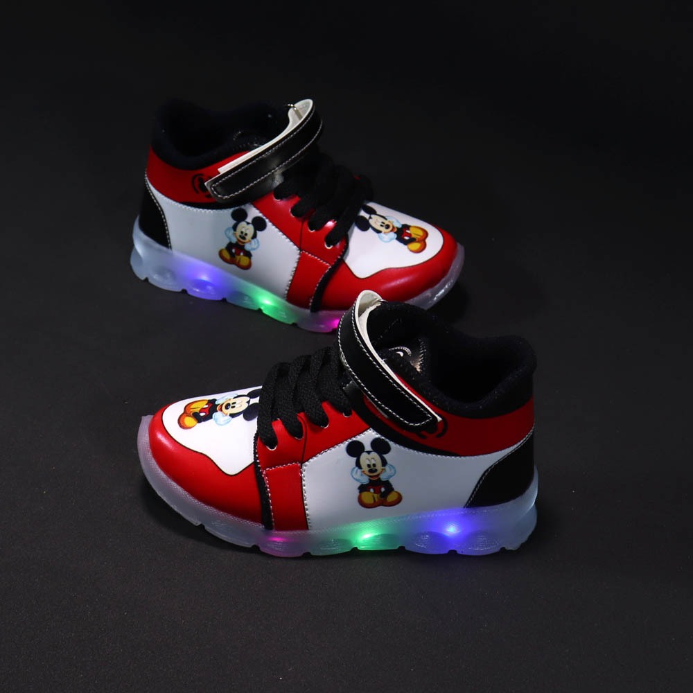 New Sepatu Anak Laki-laki Lampu LED Karakter Mickey 1-5 Tahun