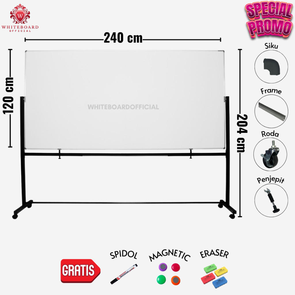 

SAKANA Papan Tulis White Board 120x240cm / Whiteboard Magnet Standing Mudah Ditulis (SPECIAL PROMO)