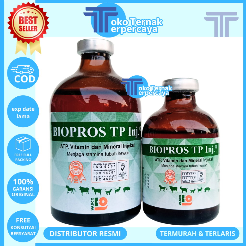 BIOPROS TP INJ 100ML & BIOPROS TP INJ 50ML VADCO - Obat Penguat Otot & Menjaga Stamina Tubuh Hewan