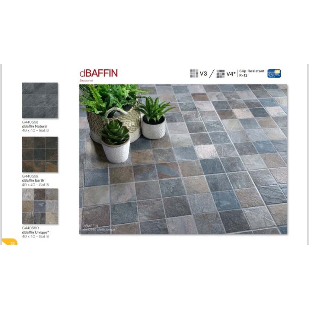 KERAMIK MERK ROMAN TIPE dBAFFIN NATURAL, EARTH, UTIQUE UKURAN 40X40 PERMUKAAN TEKSTURE MATT STRUCTUR