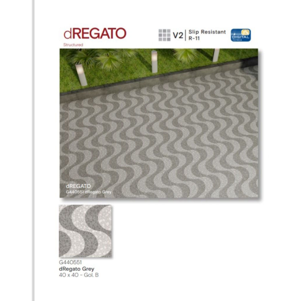 KERAMIK MERK ROMAN TIPE dREGATO GREY UKURAN 40X40 PERMUKAAN TEKSTURE MATT STRUCTURE KASAR UNTUK LANT