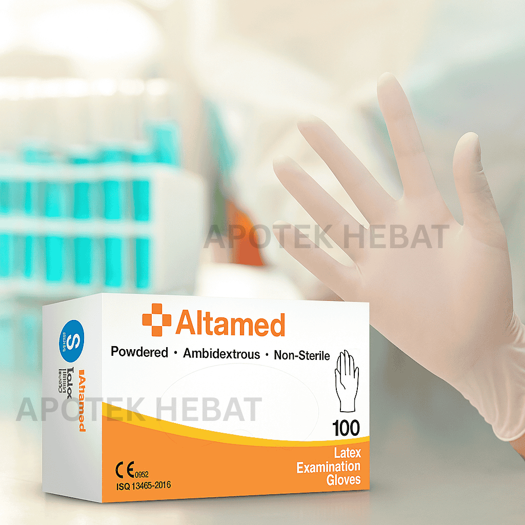Sarung Tangan Medis Sarung Tangan Karet Putih Altamed box isi 100 Ukuran S M L Sarung Tangan Latex S