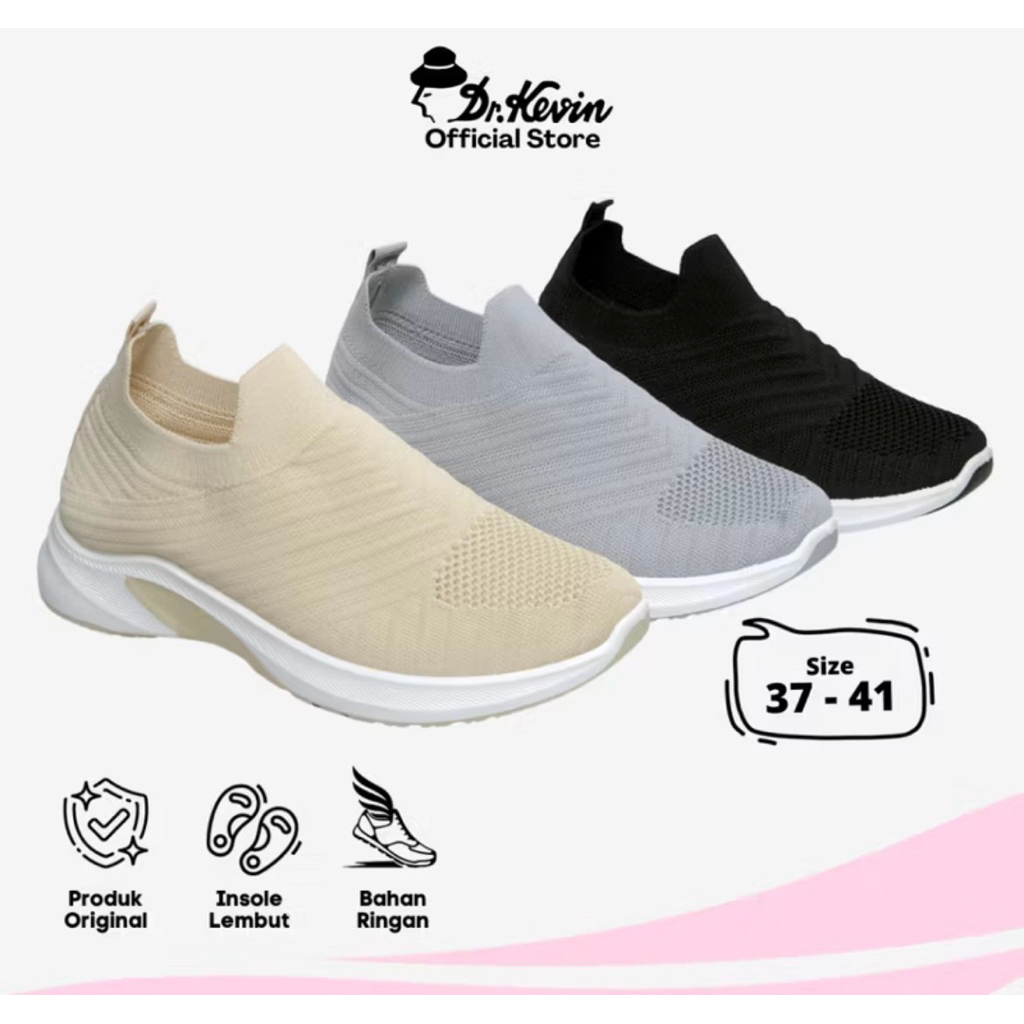 Dr Kevin Sepatu Olahraga Wanita sneakers Flyknit Slip On 589-034