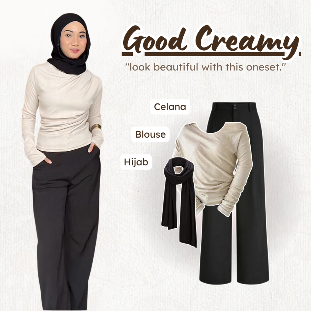 One Set Wanita Kekinian Korea Hijab (Blouse Knit+Loose Pants+Pashmina Jersey) Outfit Remaja - LT183