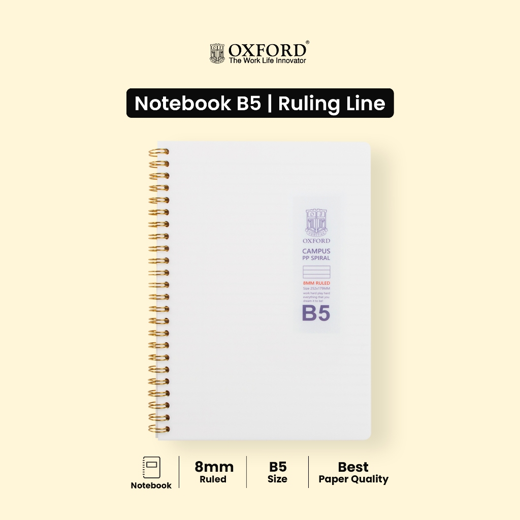 

Oxford Notebook B5 Spiral Samping Isi 80 Halaman – Garis 8mm, Cover Milk PP Transparan