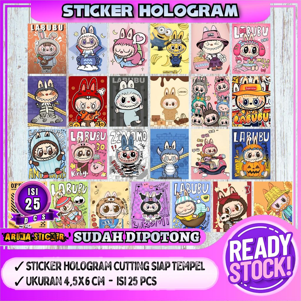 

25 pcs Sticker Labubu Hologram Sudah Dipotong Tinggal Tempel